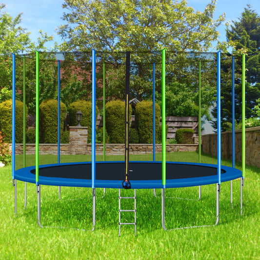 16FT Recreational Trampoline for Kids with Safety Enclosure Net, Ladder and 12 Wind Stakes