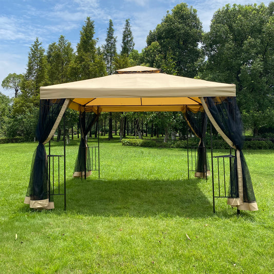 10x10Ft Outdoor Patio Gazebo Canopy Tent With Ventilated Double Roof And Mosquito Net (Detachable Mesh Screen On All Sides)